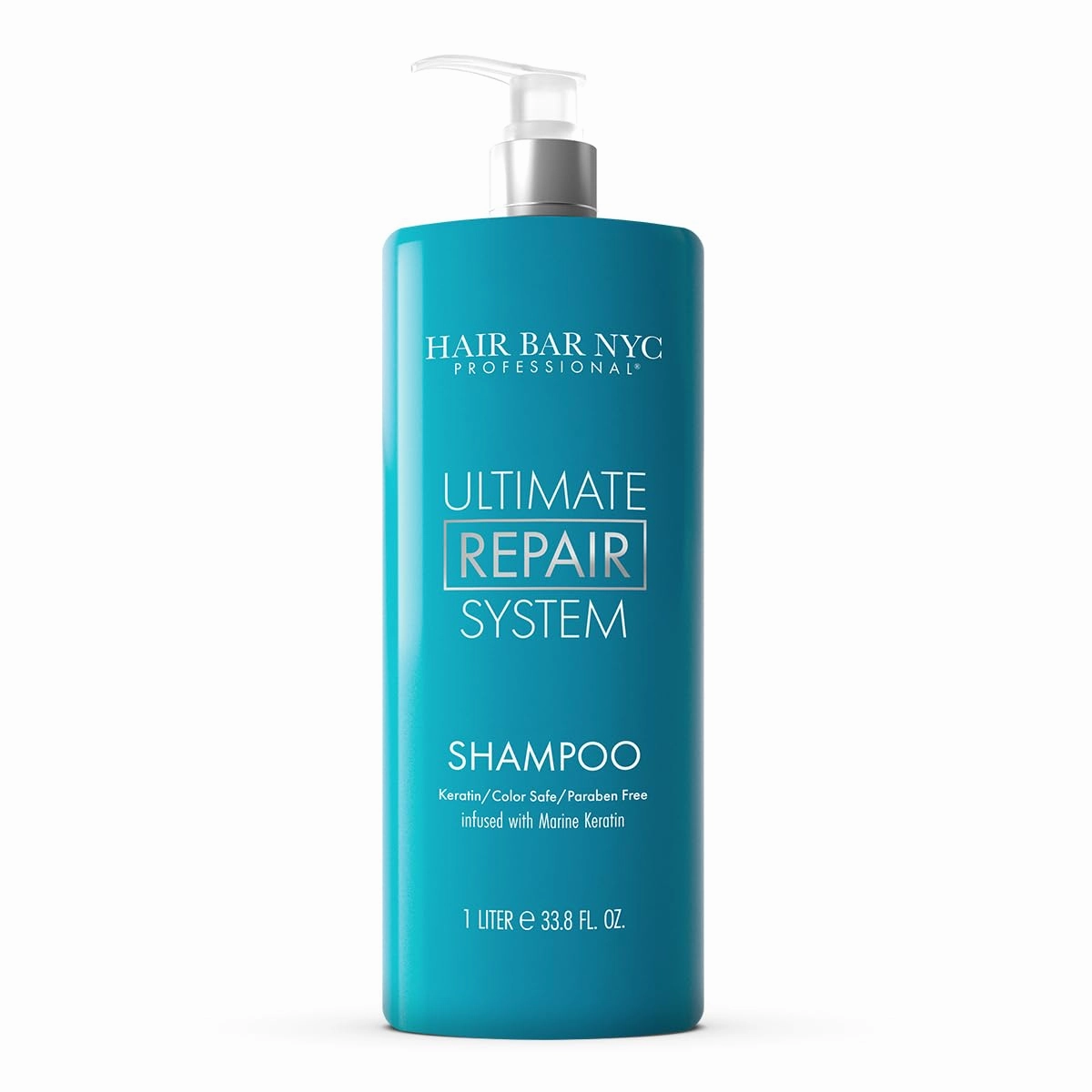 Hair Bar NYC Ultimate Repair System Shampoo (1000ml / 33.8 Fl oz) Intense Moisturizing and Nourishing Formula with Hydrolyzed Keratin for All Hair Types, Reduces Static and Increases Volume