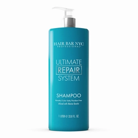 Hair Bar NYC Ultimate Repair System Shampoo (1000ml / 33.8 Fl oz) Intense Moisturizing and Nourishing Formula with Hydrolyzed Keratin for All Hair Types, Reduces Static and Increases Volume