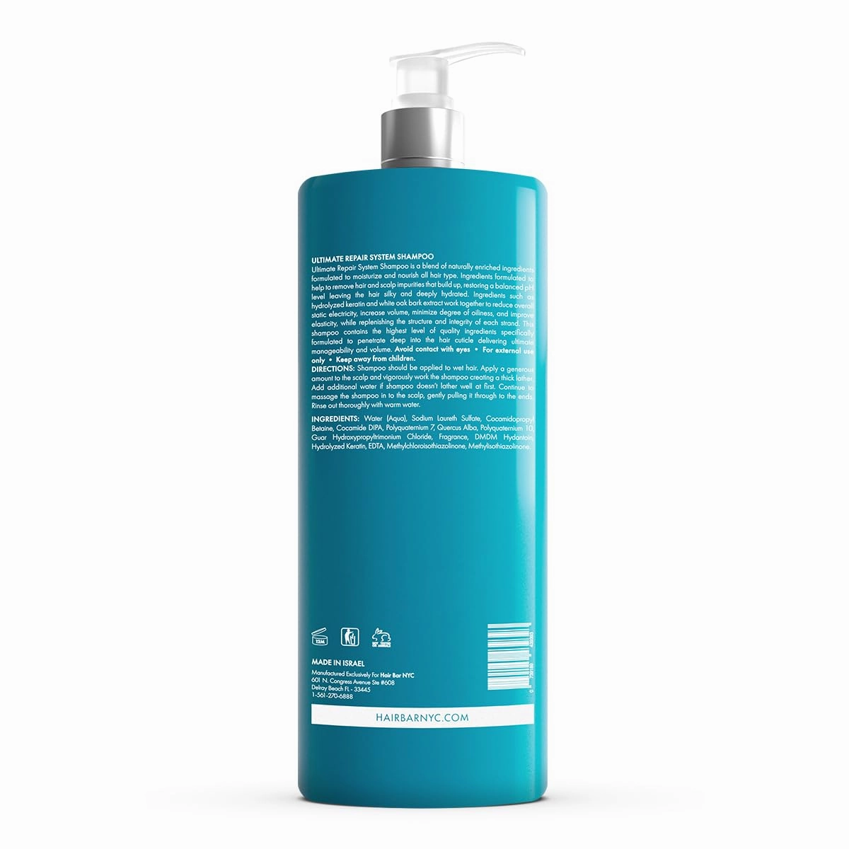 Hair Bar NYC Ultimate Repair System Shampoo (1000ml / 33.8 Fl oz) Intense Moisturizing and Nourishing Formula with Hydrolyzed Keratin for All Hair Types, Reduces Static and Increases Volume