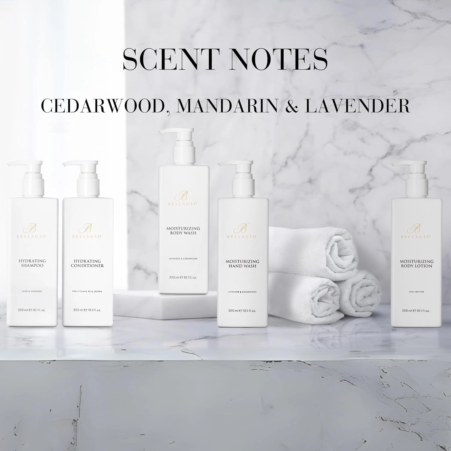 Hair Care Set - Shampoo & Conditioner - Scented with Cedarwood, Green Mandarin, Lavender - Vegas Hotel Bath Amenities - 10 oz, White