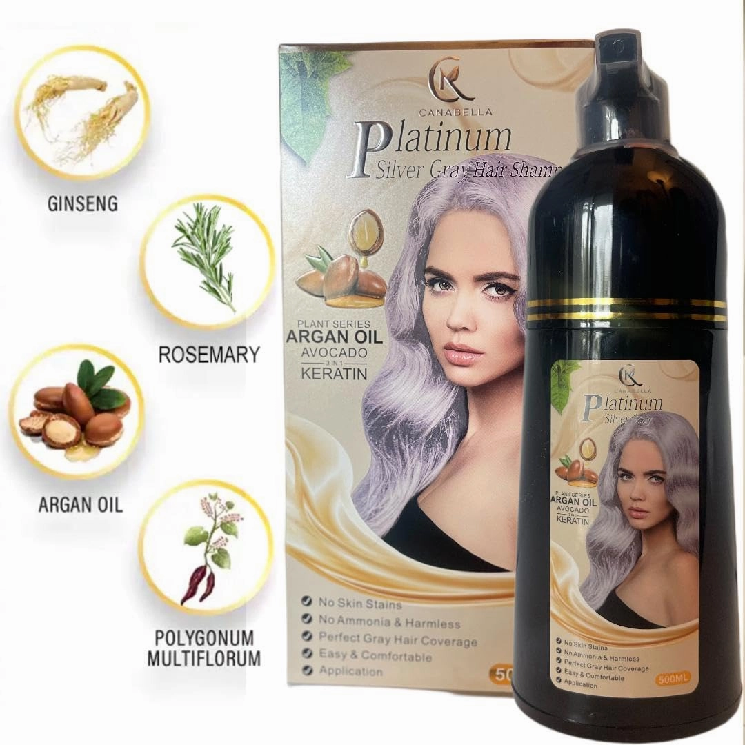 Hair Color Shampoo – Argan Oil, Avocado & Keratin | No Ammonia | Perfect Grey Coverage | Hair Moisturizing & Nourishment | Easy At-Home Application (Platinum Silver Gray)