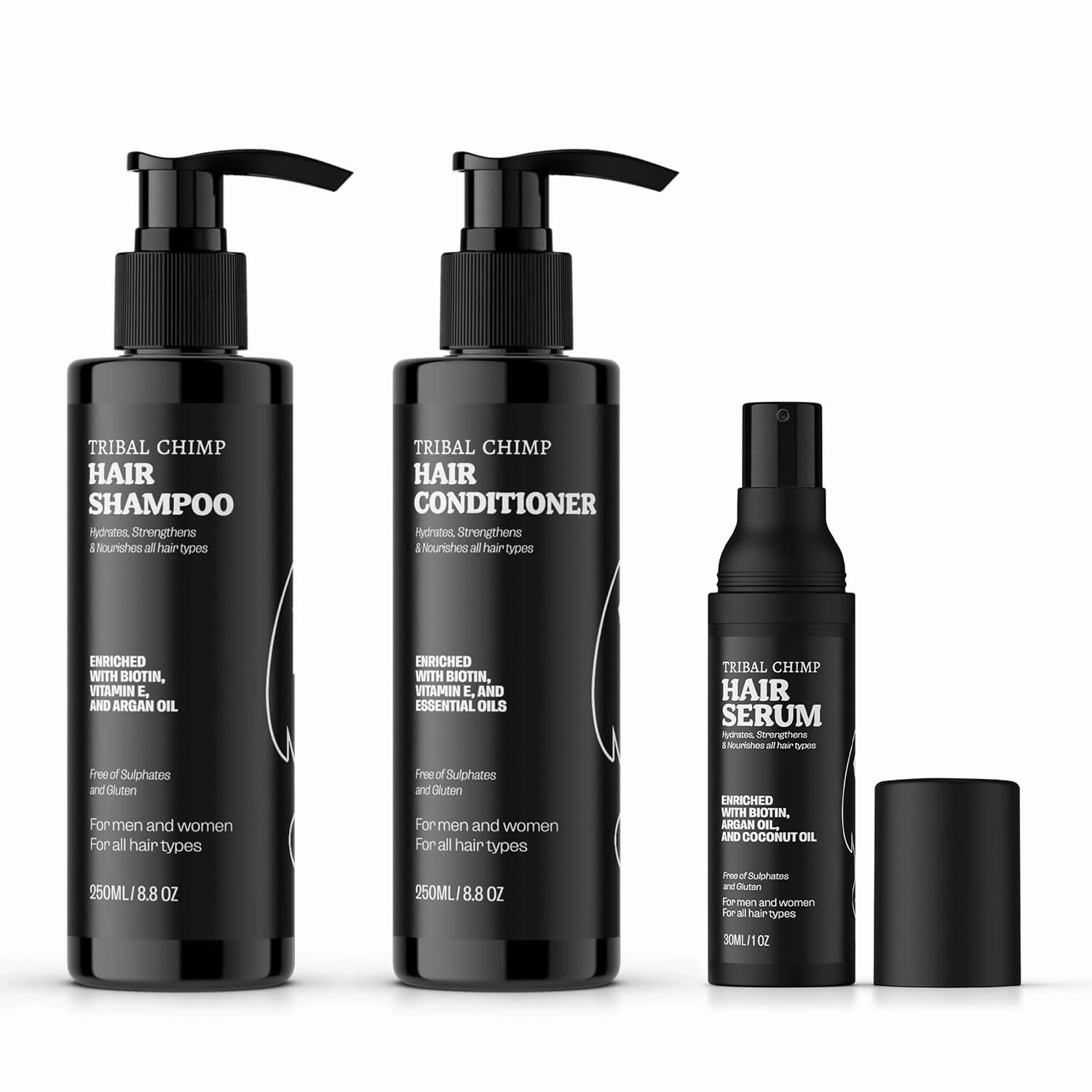 Hair Shampoo, Conditioner, and Serum Bundle - 8.8 oz. Hair Shampoo and Conditioner and 1 oz Hair Serum – Hair Styling Accessories for Men and Women, 3 Pc Set