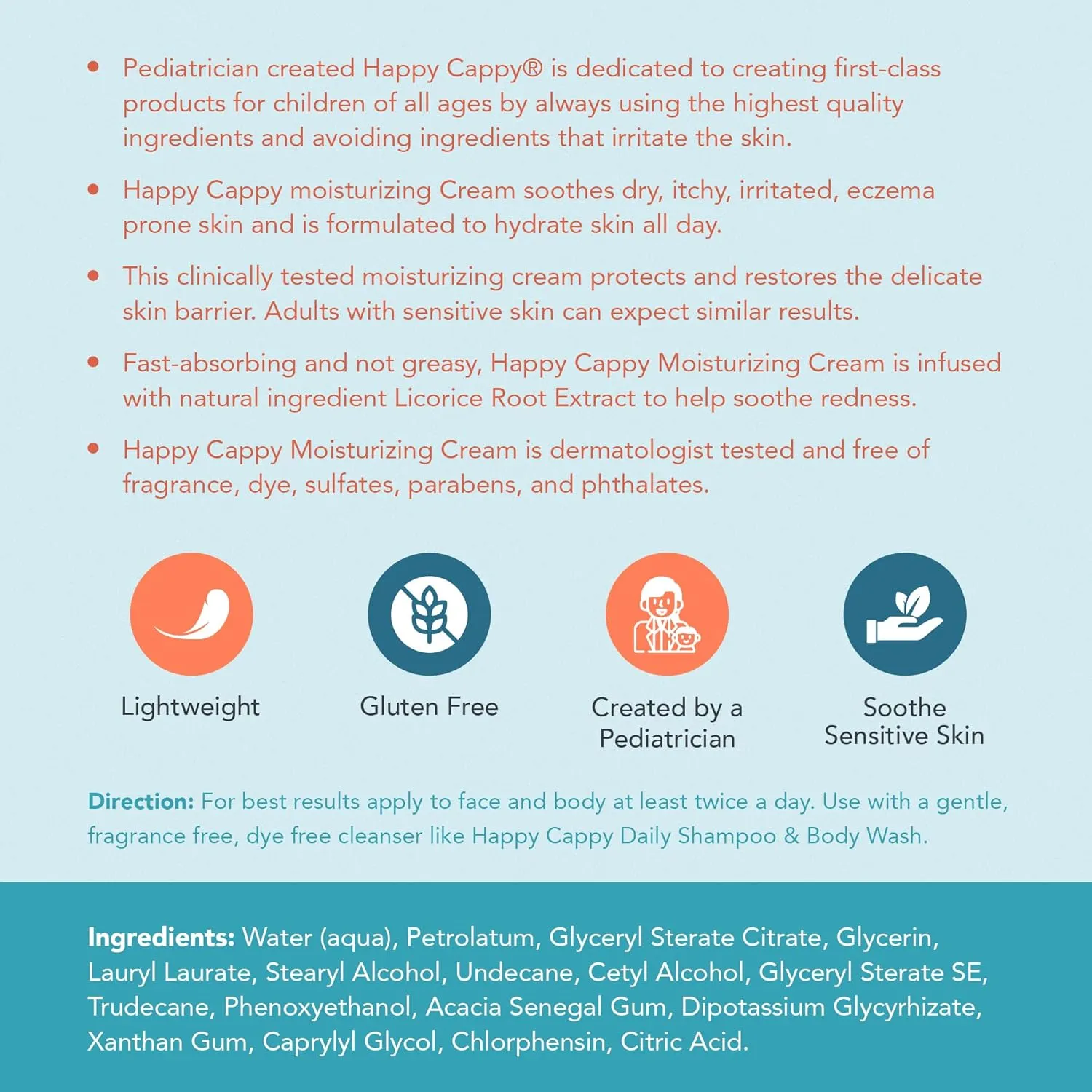 Happy Cappy Dr. Eddie's Pediatrician-Formulated Moisturizing Baby Lotion - Gentle, Paraben Free, Hypoallergenic, Sulfate Free - Soothes Dry Skin, Eczema and Reduces Redness, 12 oz