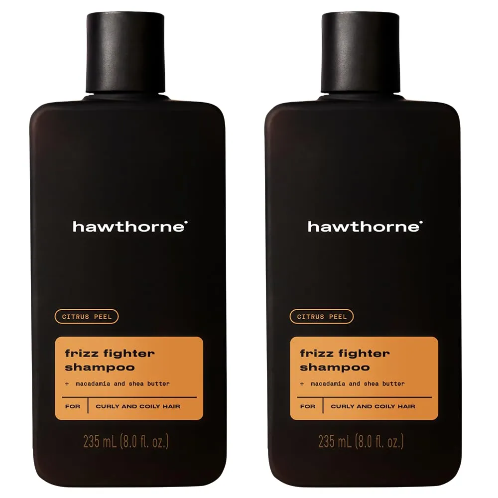 Hawthorne Frizz Fighter Shampoo for Curly Hair with Shea Butter, Macadamia, and Coconut Oil. Hydrate Hair and Tame Frizz. Sulfate Free, Paraben Free. 8 Fl. Oz. 2-Pack.
