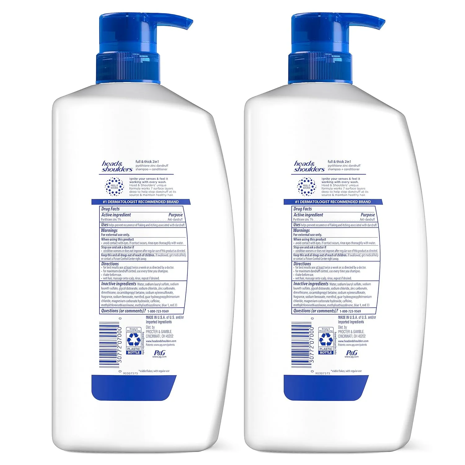Head & Shoulders Anti-Dandruff 2 in 1 Shampoo and Conditioner, Full and Thick, 32.1 Fl. Oz (Pack of 2)