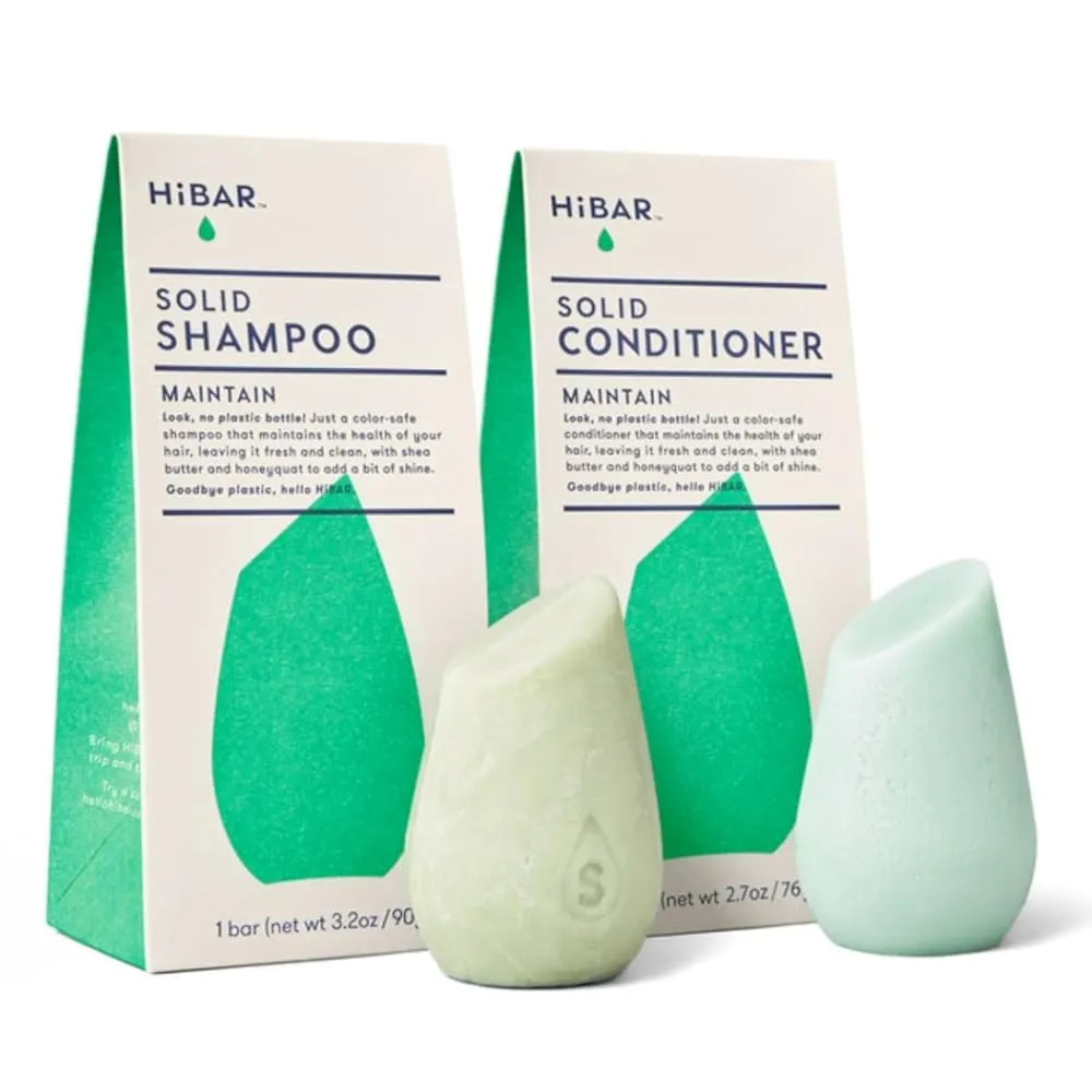 HiBAR - Maintain Shampoo & Conditioner Set - For Well-Balanced Hair - Cleanse & Nourish - Honey, Shea Butter, Coconut Oil & Vitamin B5 - Plastic, Soap, Paraben & Sulfate-Free -Color Safe -2 Solid Bars