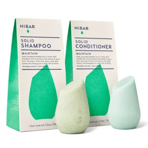 HiBAR - Maintain Shampoo & Conditioner Set - For Well-Balanced Hair - Cleanse & Nourish - Honey, Shea Butter, Coconut Oil & Vitamin B5 - Plastic, Soap, Paraben & Sulfate-Free -Color Safe -2 Solid Bars
