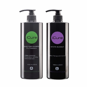 iCure Clarifying Shampoo and iCure Keratin Blowout Set 1000ml x 2