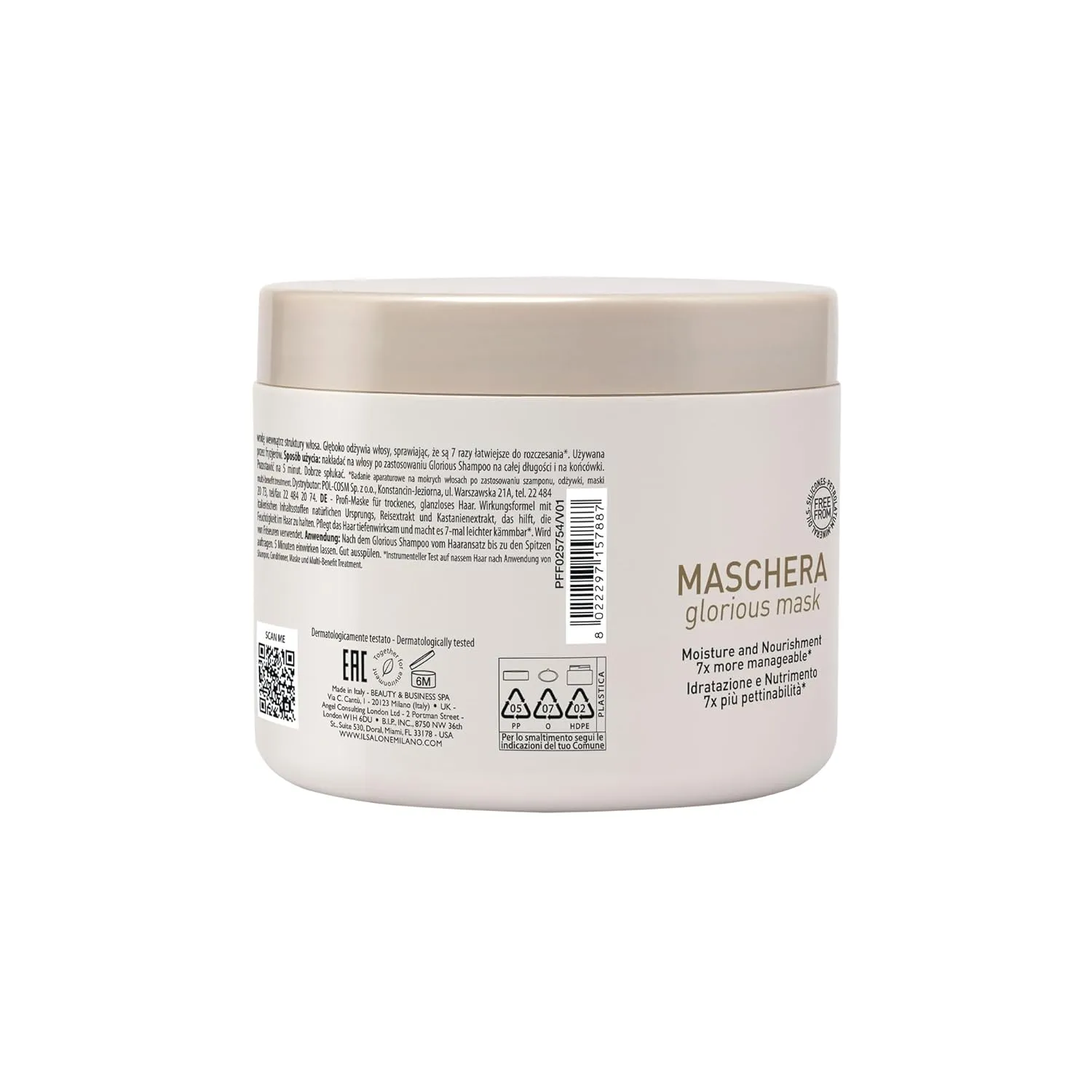 Il Salone Milano Professional Glorious Mask - Hydrating Hair Mask for Dry Hair - Increases Nourishment and Combability with Chestnut Extract & Rice Extract - Salon-Quality Hair Care (17.1 oz / 500 ml)