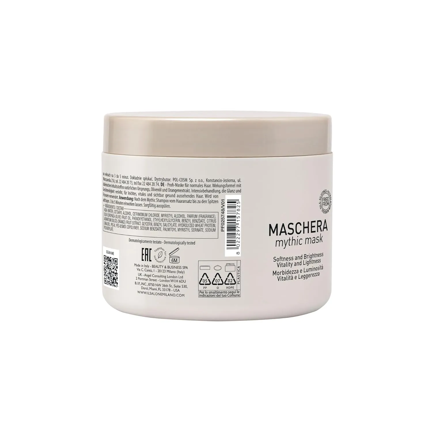 Il Salone Milano Professional Mythic Mask - Moisturizing Hair Mask Enriched with Olive Oil and Orange Extract for Added Softness, Shine and Manageability - Salon Quality Hair Care (16.9 oz / 500 ml)