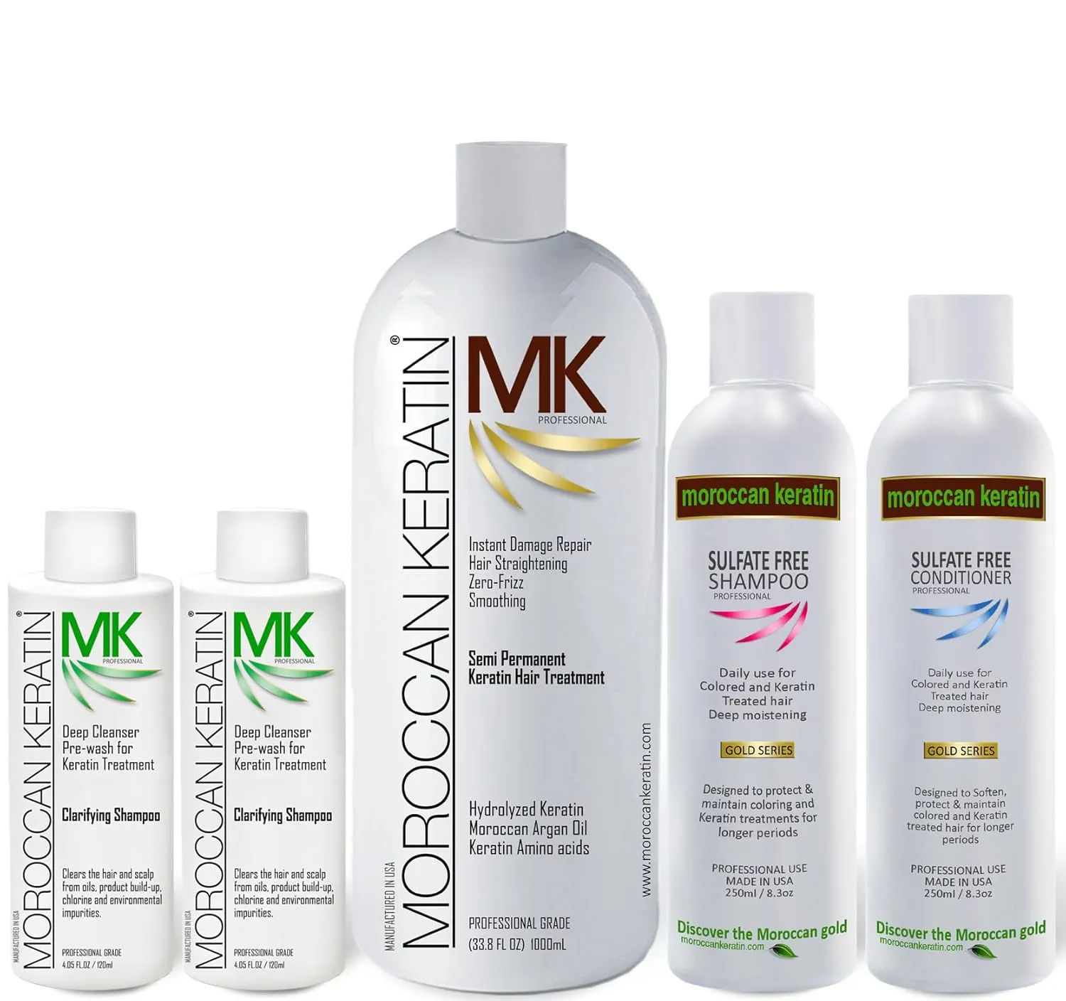 Improved Moroccan Keratin Gold-Series XL Set with 1000ml Brazilian Keratin Hair Treatment with Argan Oil Shiny Smooth Straight Hair Remove Frizz