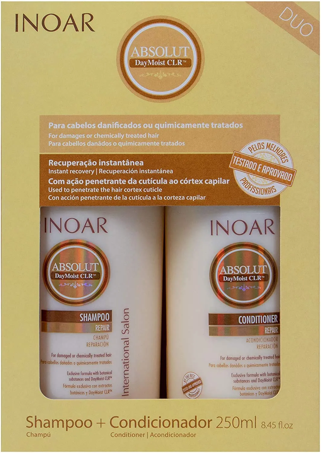 INOAR – Absolut DayMoist CLR Shampoo & Conditioner Set, Preserves Color and Shine, Hair Treatment for Damaged Hair, Vegan Hair Product, Designed for Men and Women (2 Bottles, 8.5 oz. each)