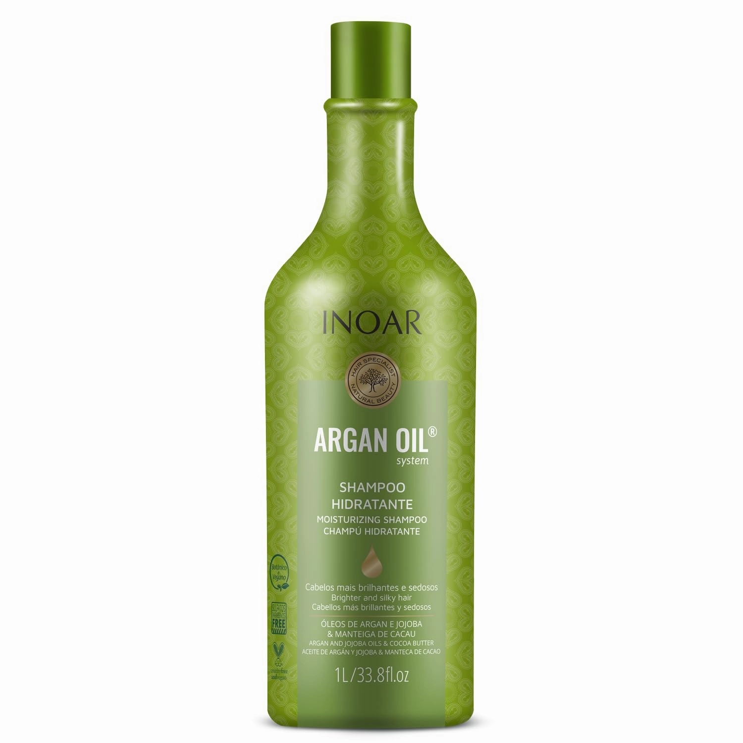 INOAR Argan Moist Shampoo with Moroccan Argan Oil for Deep Hydration, Shine & Softness, 33.8 Fl Oz
