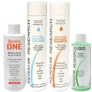 INVERTO ONE Formaldehyde-Free Brazilian Keratin Blowout Treatment for Instant Hair Straightening - Professional Complex (Large Set)