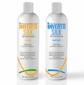 INVERTO SILK with ROUCOU OIL Luxurious Sulfate Free Shampoo and Conditioner Two Bottles Value Set 2 x 360ml Protect Hair Color Eliminate Frizz post treatment shampoo