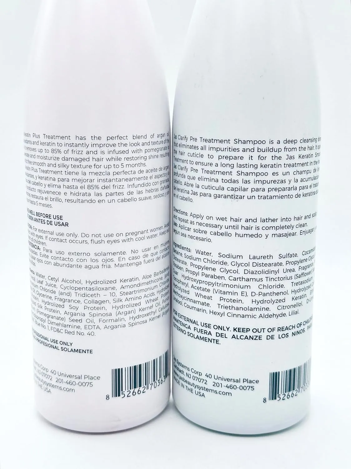 JAS Plus Keratin 3 Smoothing Treatment, Clarifying Shampoo, Retain Shampoo, Retain Mask and Leave in Conditioner 8 fl oz "Free Starry Sexy Kiss Lip Plumping 10 Ml" (16 fl oz /480 ml)
