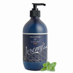 Jeremy's Razors Men's Shampoo - Natural Tea Tree Oil, Argan Oil, Mint - Sulfate Free, Volumizing, Anti Dandruff, Thickening, Clarifying, Dry Itchy Scalps, All Mens Hair Types (Made in USA 16.9 Fl Oz)