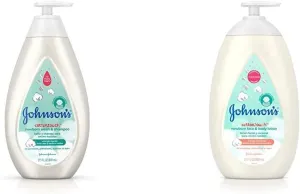Johnson's CottonTouch Newborn Baby Wash & Shampoo with No More Tears, Hypoallergenic, 27.1 fl. oz with CottonTouch Newborn Baby Face and Body Lotion, 27.1 fl. oz