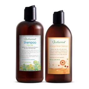 Just Nutritive Gray Hair Clarifying Duo | Shampoo 16oz & Vinergar Rinse Cleanser 8oz | Remove Yellowing or Brassy Tones with No Sulfates | Natural Ingredients | Gray Hair Enhancers | Scalp Treatment