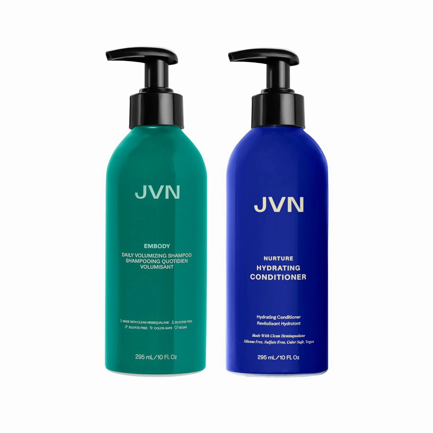 JVN Embody Volumizing Shampoo & Nuture Conditioner Bundle, Clean, All Hair Types, Adds Fullness and Moisturizes Smooths, Sulfate Free (10 Fl Oz)