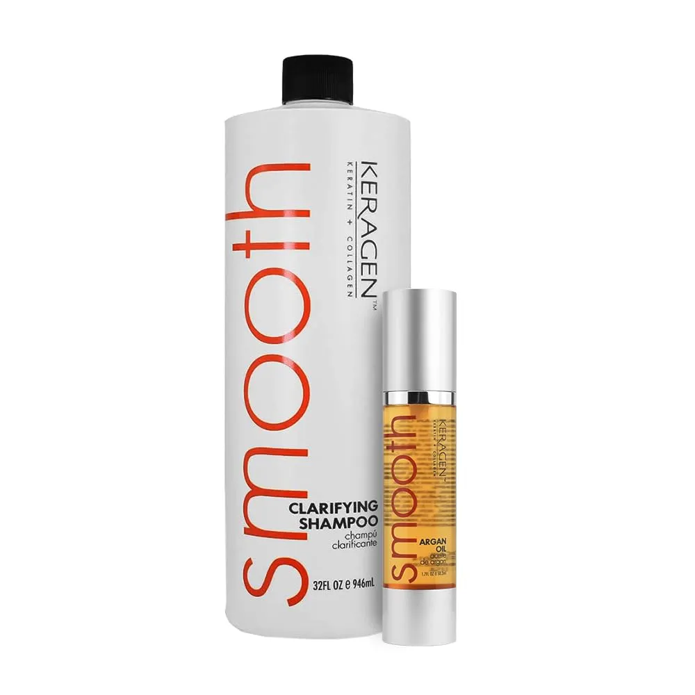 KERAGEN Hair Combo: Clarifying Shampoo (32 Oz)   Moroccan Argan Oil (1.7 Oz) - Anti-Frizz Serum, Moisturizer, Brilliant Shine, Hydrates, Seals Cuticles