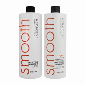 KERAGEN Hair Care Power Duo: Brazilian Keratin Smoothing Treatment (16 Oz) - Forte, Sulfate Free, Eliminates Curls and Frizz, Medium to Coarse Hair   Clarifying Shampoo (32 oz)