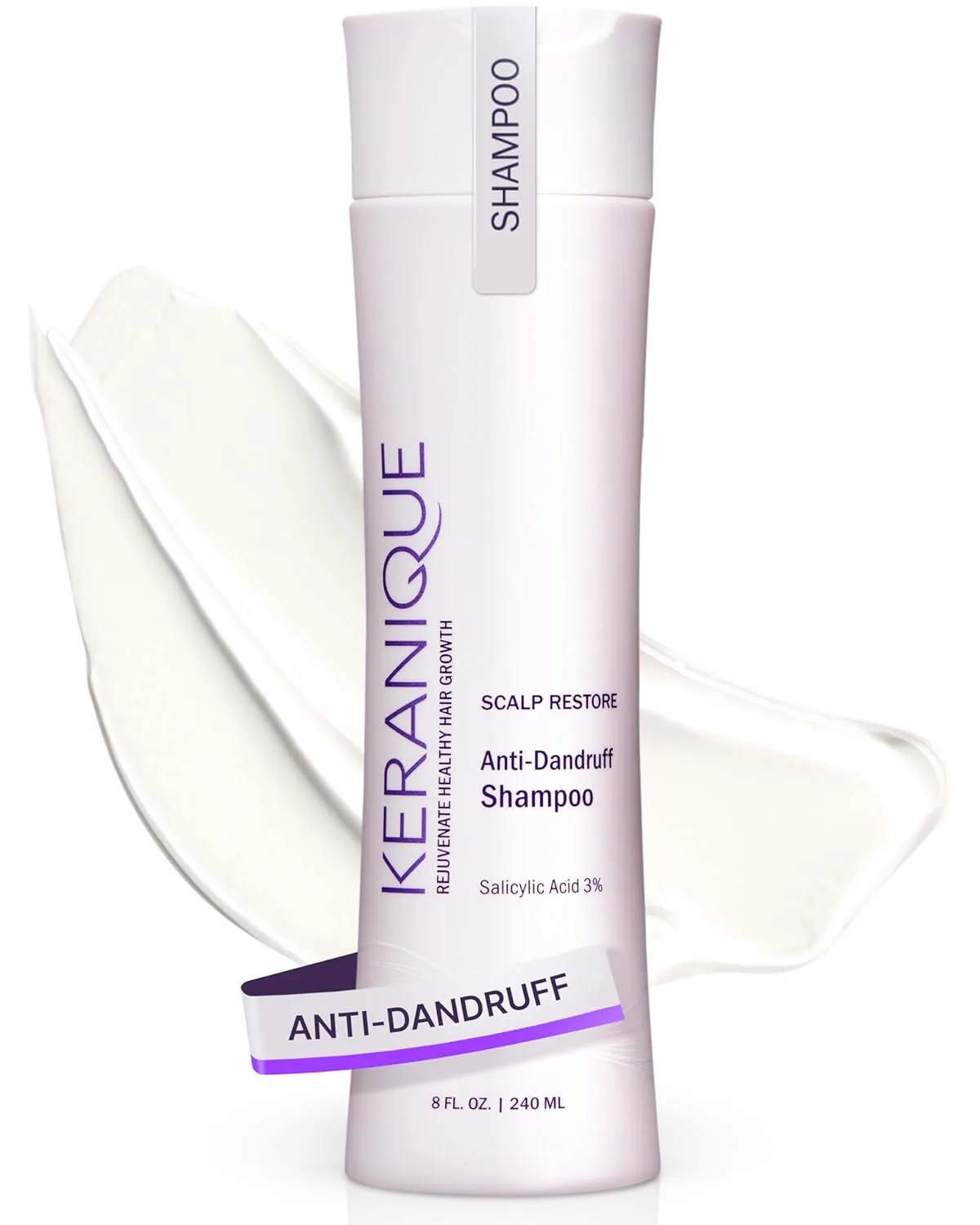 Keranique Anti Dandruff Shampoo for Women, Clinical, Gentle for Color Treated Hair, Best for Itchy, Dry Scalp, Clarifying Antidandruff Shampoo with Salicylic Acid - Adds Strength to Hair