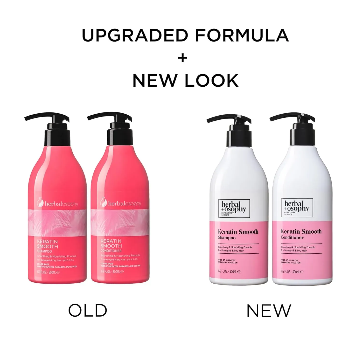 Keratin Shampoo & Conditioner Set, Nourishing & Moisturizing Formula for Damaged & Dry Hair, Highly Hydrate & Repair for Color Treated Hair, Sulfate,Parabens & Gluten Free, 2 x 16.9 Fl Oz
