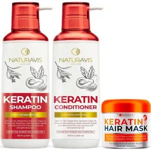 Keratin Shampoo and Conditioner Set with Hyaluronic Acid and Keratin Hair Mask