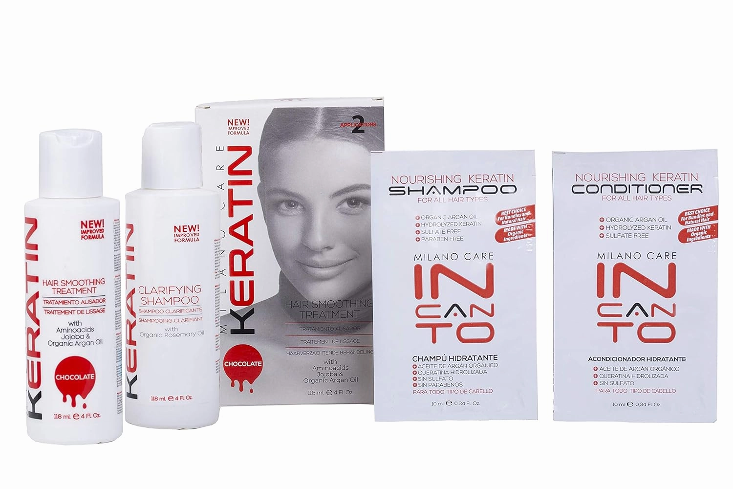 Keratin Hair Smoothing System - Professional Salon Treatment with Clarifying Shampoo, Chocolate 4 fl oz