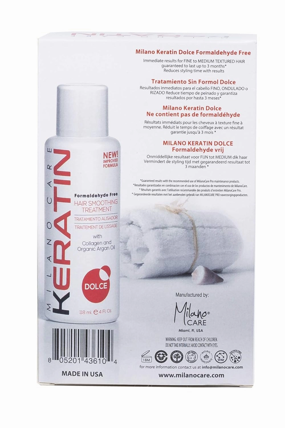 Keratin Hair Smoothing Treatment - Professional Salon System with Clarifying Shampoo, Dolce 4 fl oz
