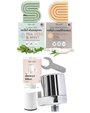 Kitsch Tea Tree Shampoo   Coconut Oil Conditioner and Shower Filter (Chrome) Bundle