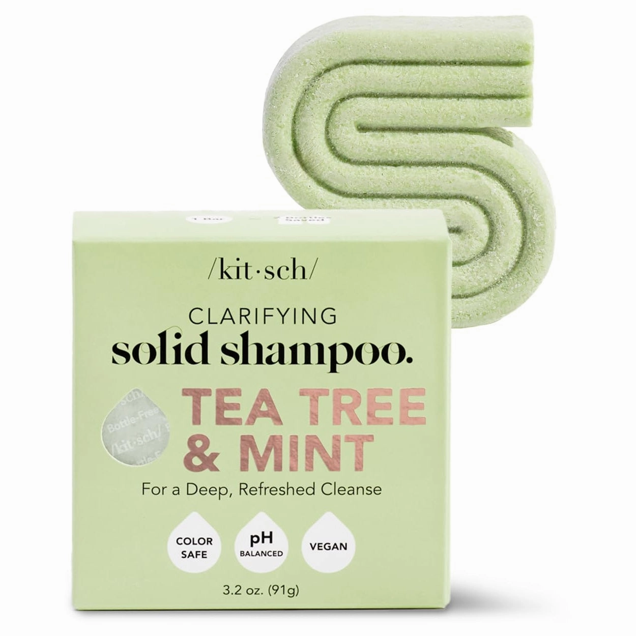 Kitsch Tea Tree & Mint Anti-Dandruff Shampoo Bar - Vegan, Natural, Paraben & Sulfate Free | For Itchy Scalp & All Hair Types | Made in US, 3.2oz