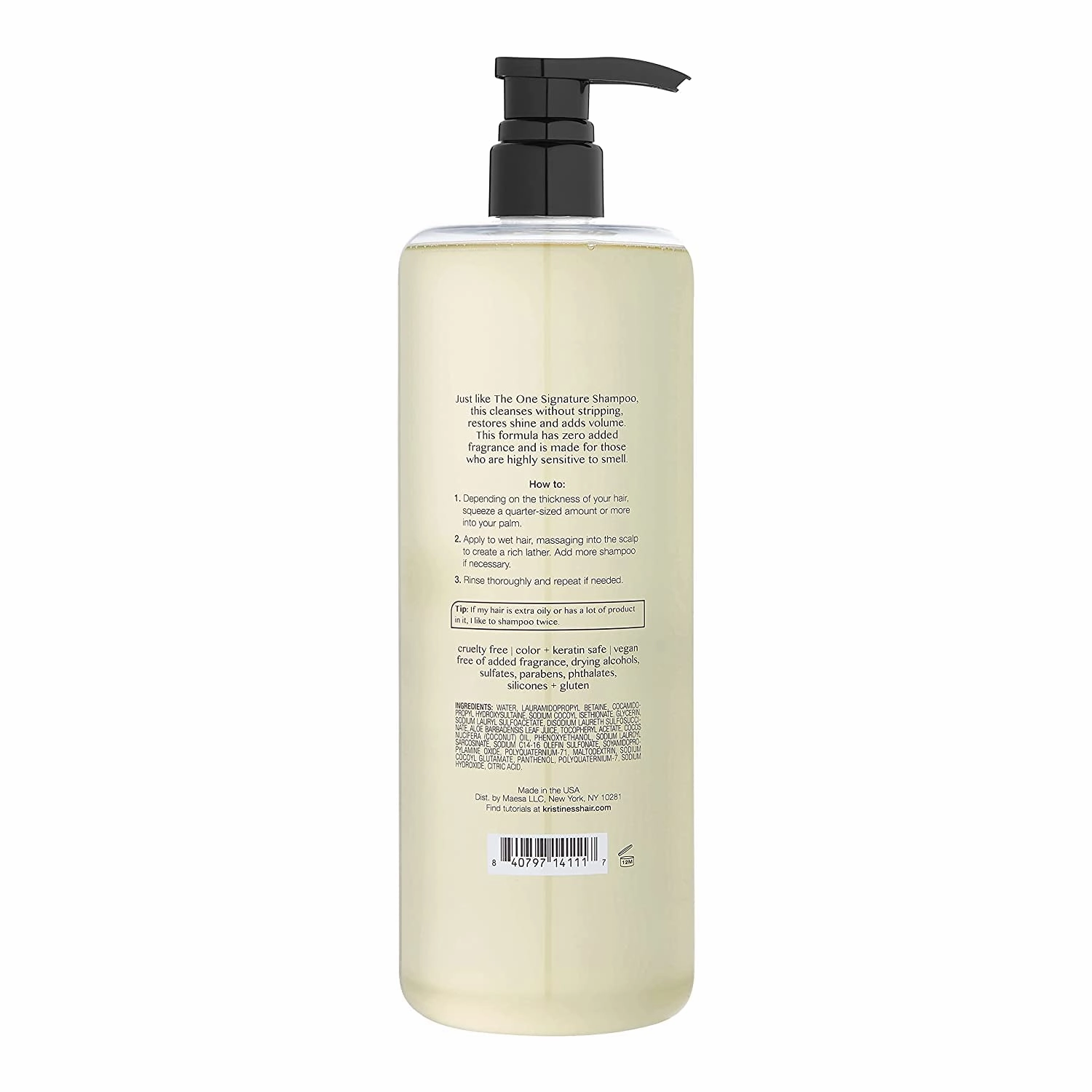 Kristin Ess Hair Fragrance Free Daily Cleansing Shampoo, Lightly Clarifying, Shine Enhancing, Vegan, Color   Keratin Safe, 33.8 fl oz (Pack of 2)