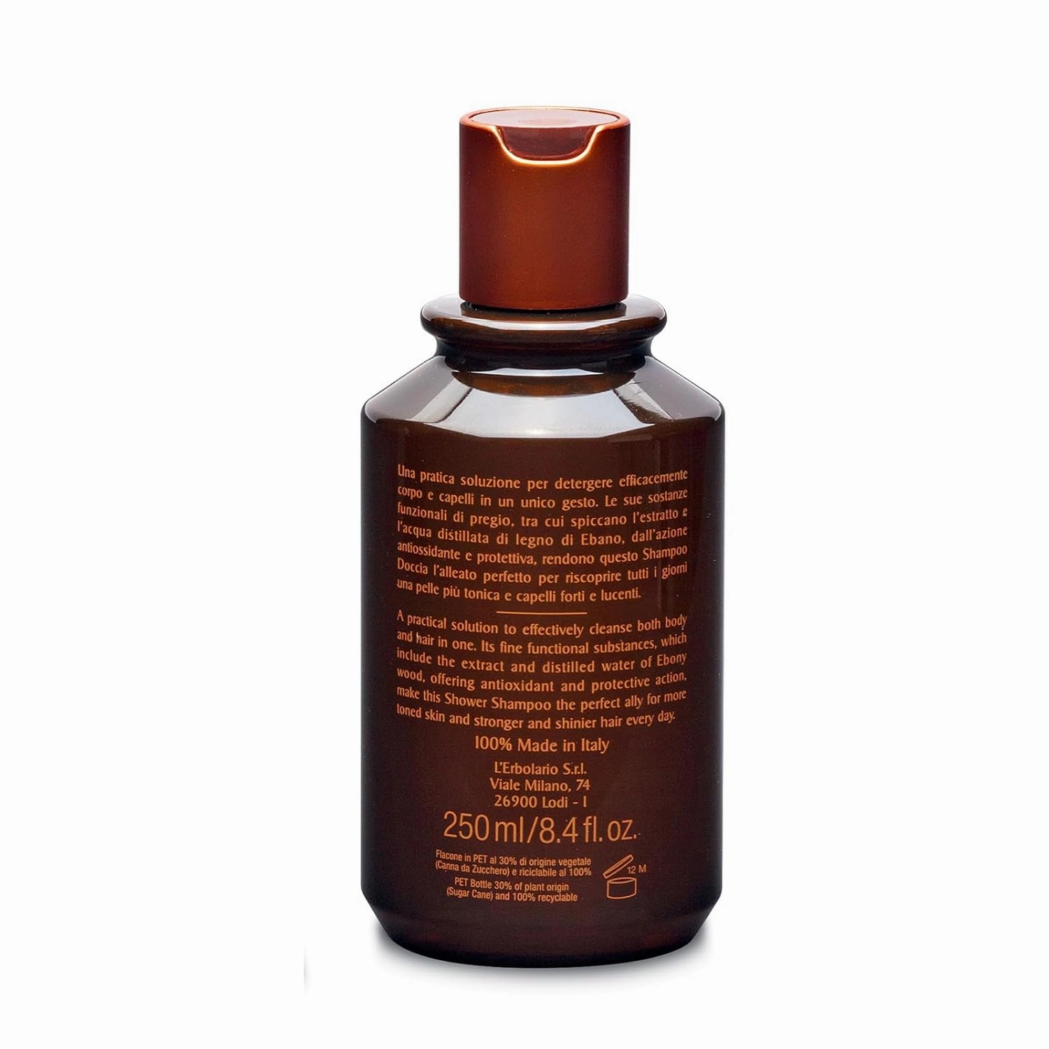 L'Erbolario Shower Shampoo - Moisturizing Body Wash and Clarifying Shampoo – Hair and Body Soap with Citrus and Woody Scent - Notes of Ebony - 8.4 oz