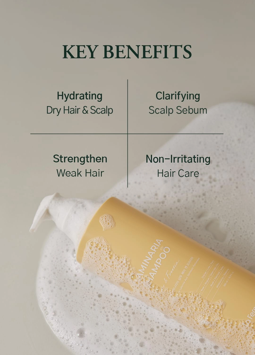 Laminaria Shampoo with Organic Ingredient, Korean Clarifying Shampoo, Hydrating for Dry Hair, Strengthening for Weak Hair, Sulfate & Paraben-Free, for Women & Men,16.9 FL. OZ, Pear & Freesia