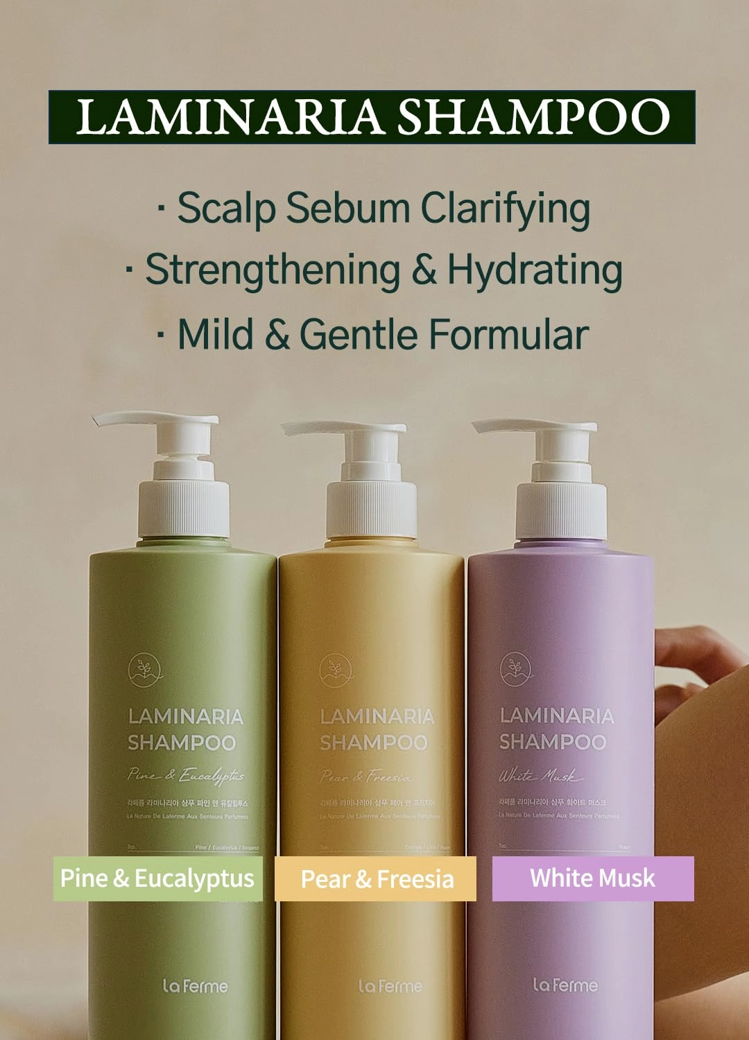 Laminaria Shampoo with Organic Ingredient, Korean Clarifying Shampoo, Hydrating for Dry Hair, Strengthening for Weak Hair, Sulfate & Paraben-Free, for Women & Men,16.9 FL. OZ, Pear & Freesia