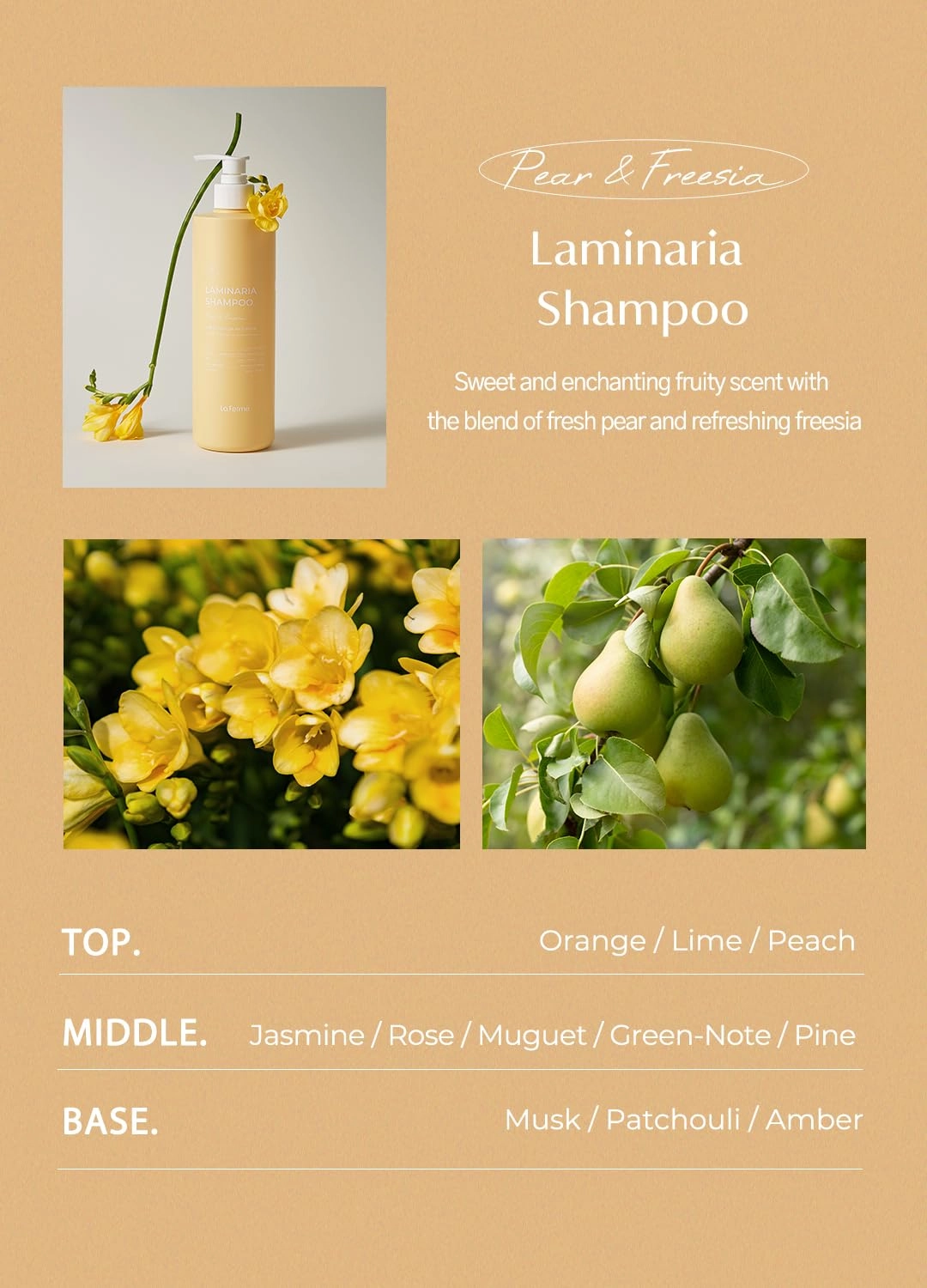 Laminaria Shampoo with Organic Ingredient, Korean Clarifying Shampoo, Hydrating for Dry Hair, Strengthening for Weak Hair, Sulfate & Paraben-Free, for Women & Men,16.9 FL. OZ, Pear & Freesia