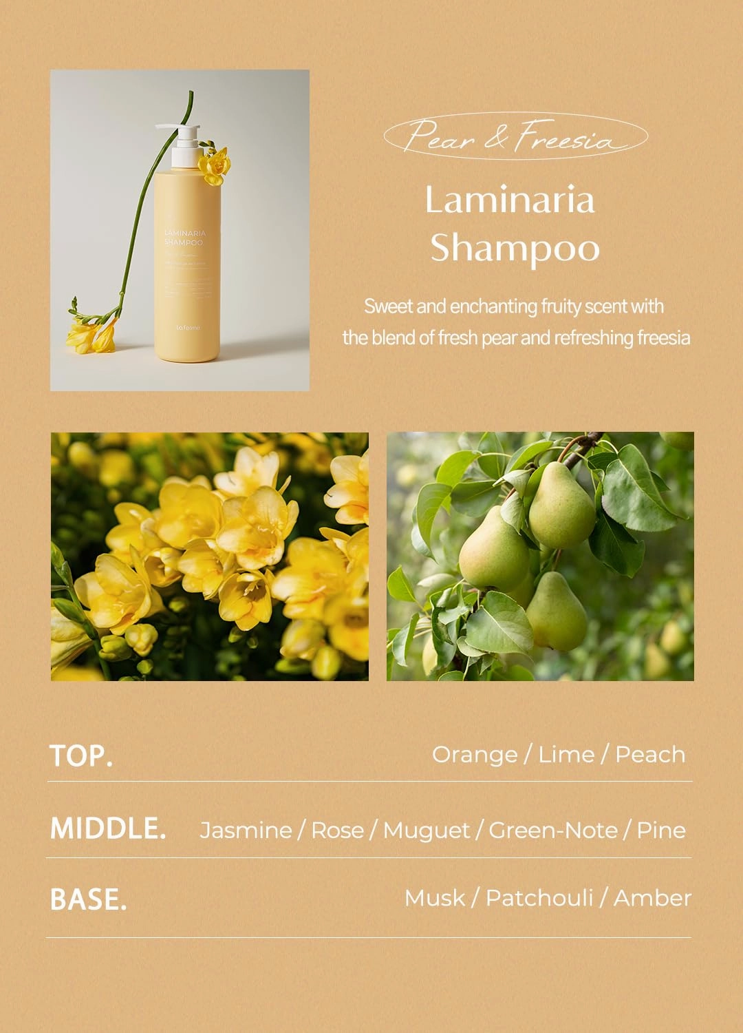 Laminaria Shampoo with Organic Ingredient, Korean Clarifying Shampoo, Hydrating for Dry Hair, Strengthening for Weak Hair, Sulfate & Paraben-Free, for Women & Men, 33.8 FL OZ, Pear & Freesia
