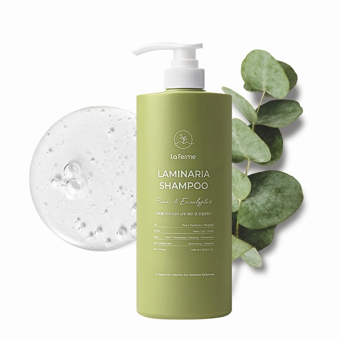 Laminaria Shampoo with Organic Ingredient, Korean Clarifying Shampoo, Hydrating for Dry Hair, Strengthening for Weak Hair, Sulfate & Paraben-Free, for Women & Men, 33.8 FL OZ, Pine Eucalyptus