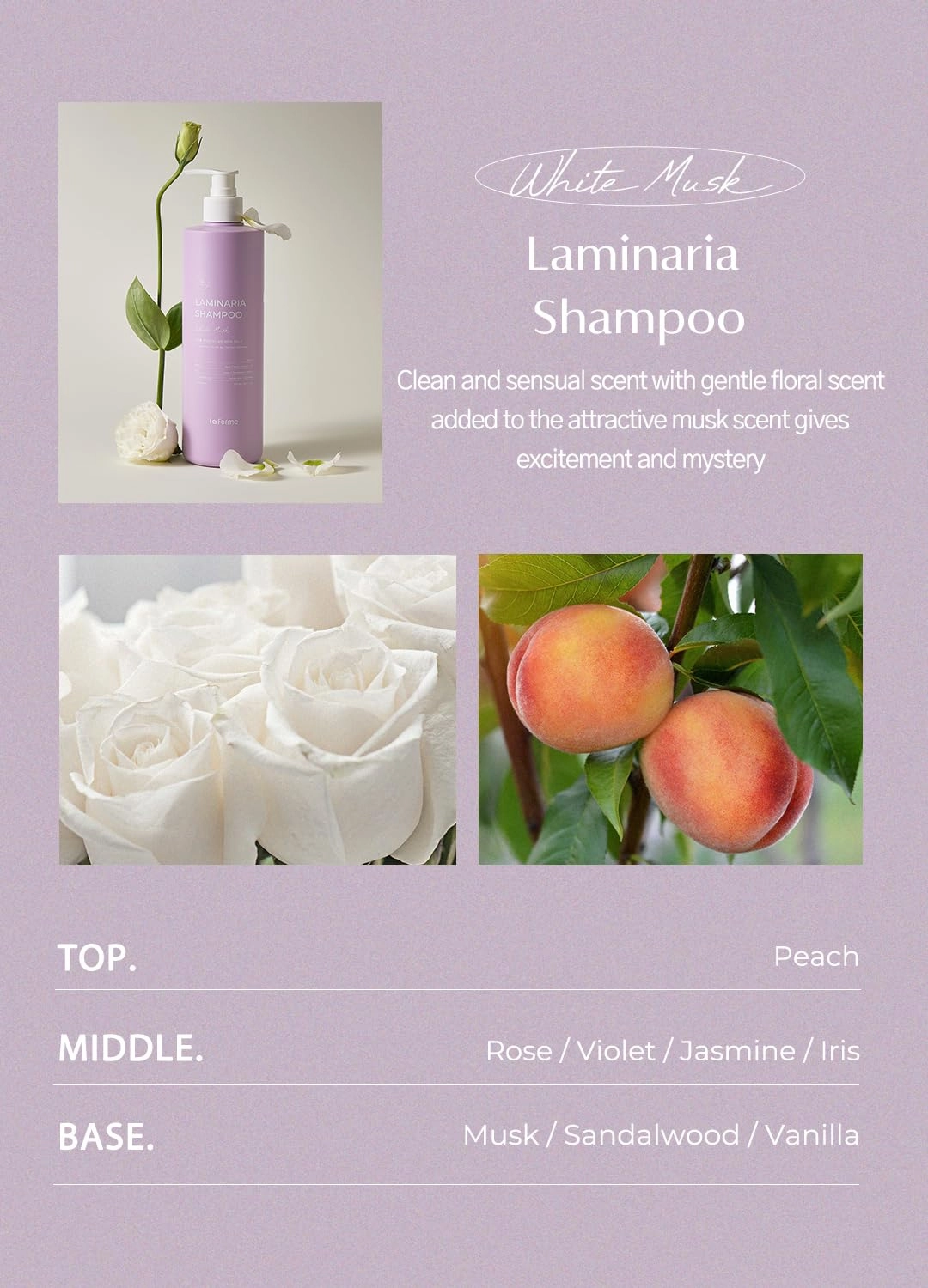 Laminaria Shampoo with Organic Ingredient, Korean Clarifying Shampoo, Hydrating for Dry Hair, Strengthening for Weak Hair, Sulfate & Paraben-Free, for Women & Men, 33.8 FL OZ, White Musk