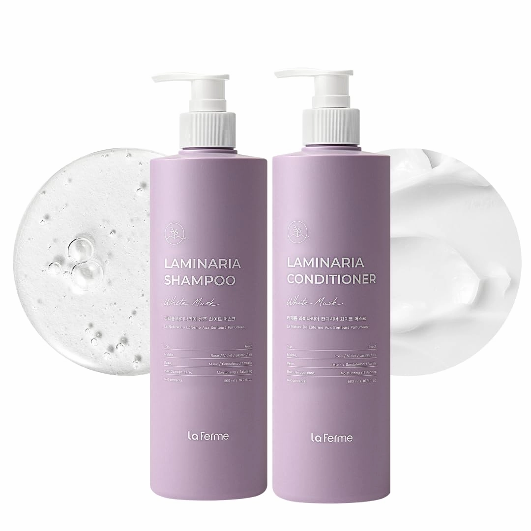 Laminaria Thickening Shampoo & Damaged Hair Care Conditioner with Organic ingredients, Hydrating & Moisturizing Hair, Sulfae & Paraben Free, For Women & Men, 16.9 Fl Oz (White Musk)