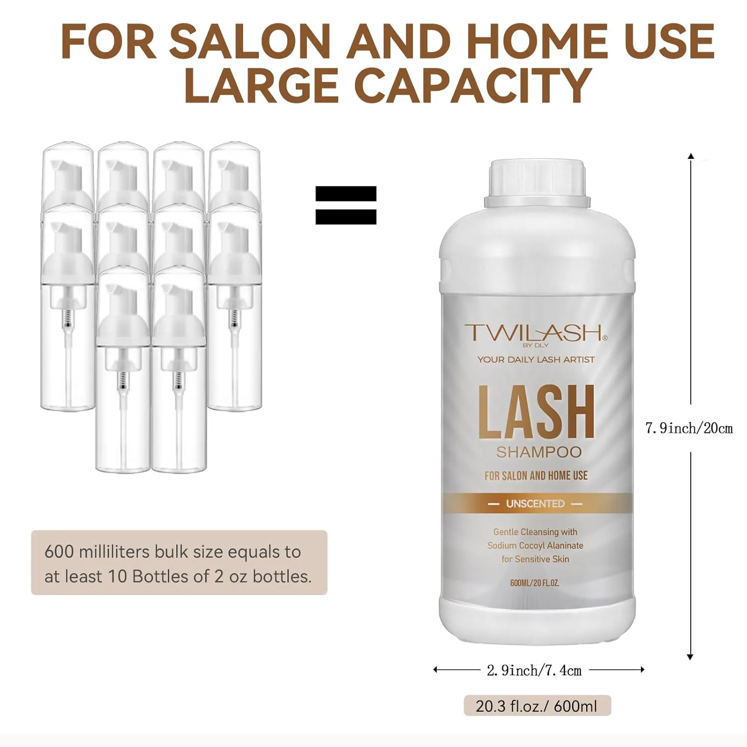 Lash Shampoo Bulk 1 Liter, Eyelash Cleanser for Extensions, Gentle Sodium Cocoyl Alaninate Formula for Sensitive Skin, Non-Irritating Makeup Remover, Best for Salon and Home Use (1L)