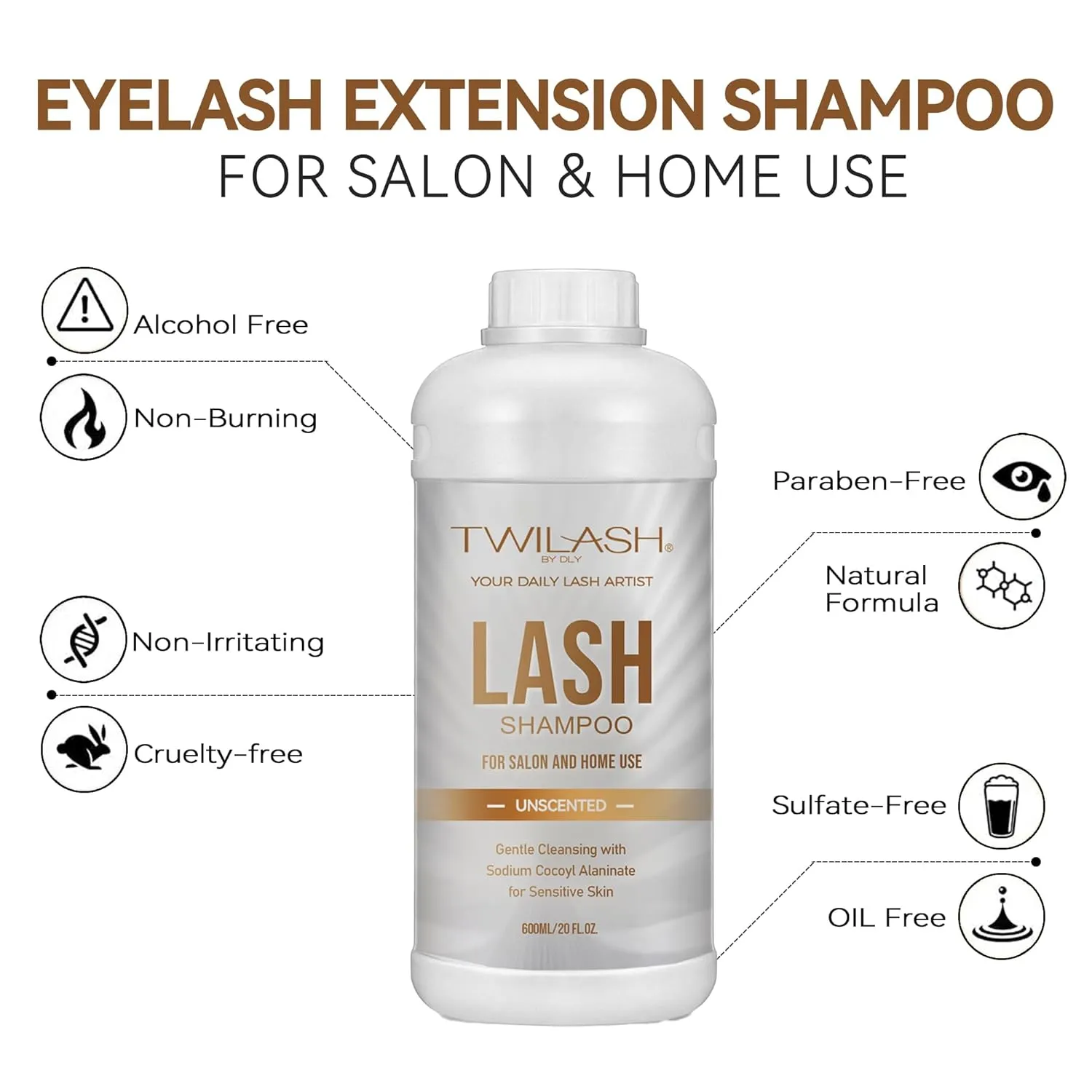 Lash Shampoo Bulk 1 Liter, Eyelash Cleanser for Extensions, Gentle Sodium Cocoyl Alaninate Formula for Sensitive Skin, Non-Irritating Makeup Remover, Best for Salon and Home Use (1L)