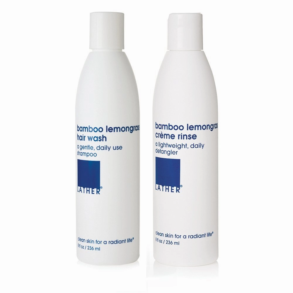 LATHER Bamboo Lemongrass Shampoo & Conditioner Set - Gentle Daily Moisturizing Shampoo & Hair Detangler Conditioner for All Hair Types - Lightweight, Non-Greasy, Sulfate Free - 8 Fl Oz Bottles