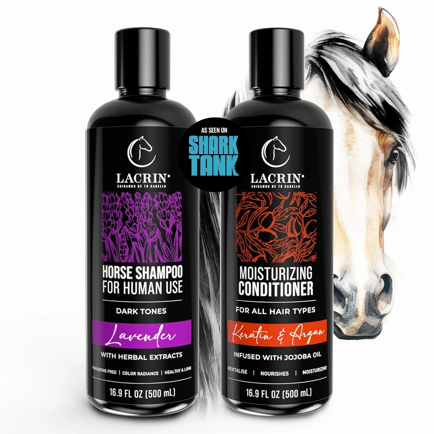 Lavender Shampoo   Keratin & Argan Conditioner Bundle – As Seen on Shark Tank – Strengthens, Darkens, Moisturizes - Perfect Bundle For Dark Tones, 33.8 Fl Oz, Duo Pack