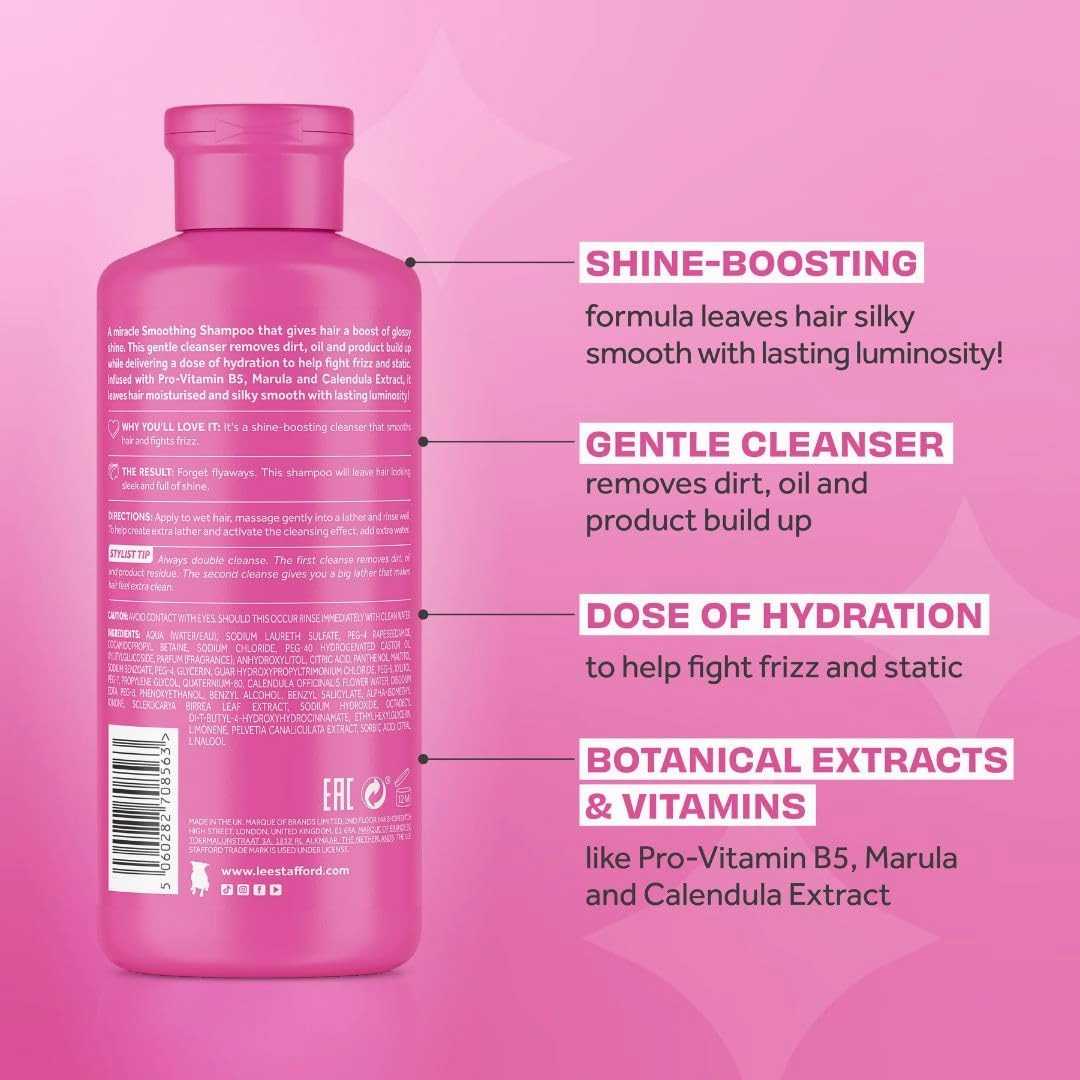 Lee Stafford Smoothing Shampoo | Illuminate & Shine - Best for Dry Dull Hair, Lightweight Clarifying Gel for A High Gloss Sleek Silk Shiny Finish, Infused with Marula Oil for Rich Moisture, 16.9 Fl Oz
