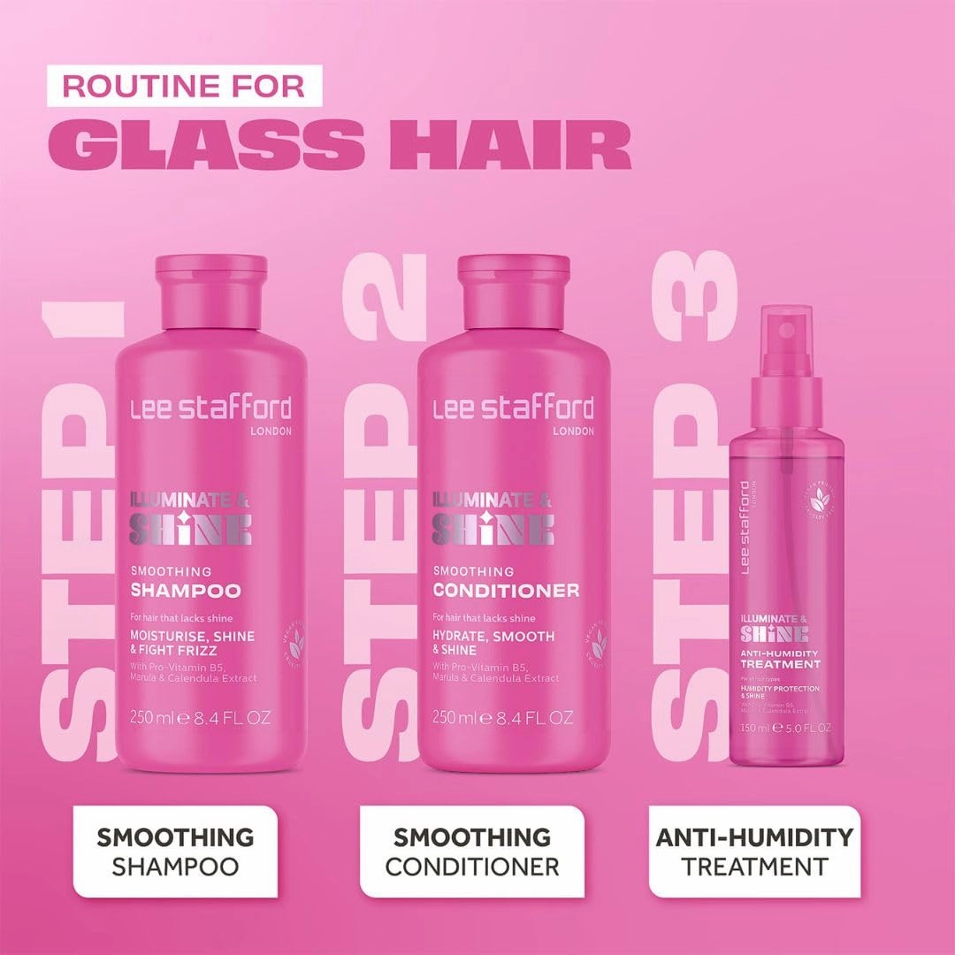 Lee Stafford Smoothing Shampoo | Illuminate & Shine - Best for Dry Dull Hair, Lightweight Clarifying Gel for A High Gloss Sleek Silk Shiny Finish, Infused with Marula Oil for Rich Moisture, 16.9 Fl Oz