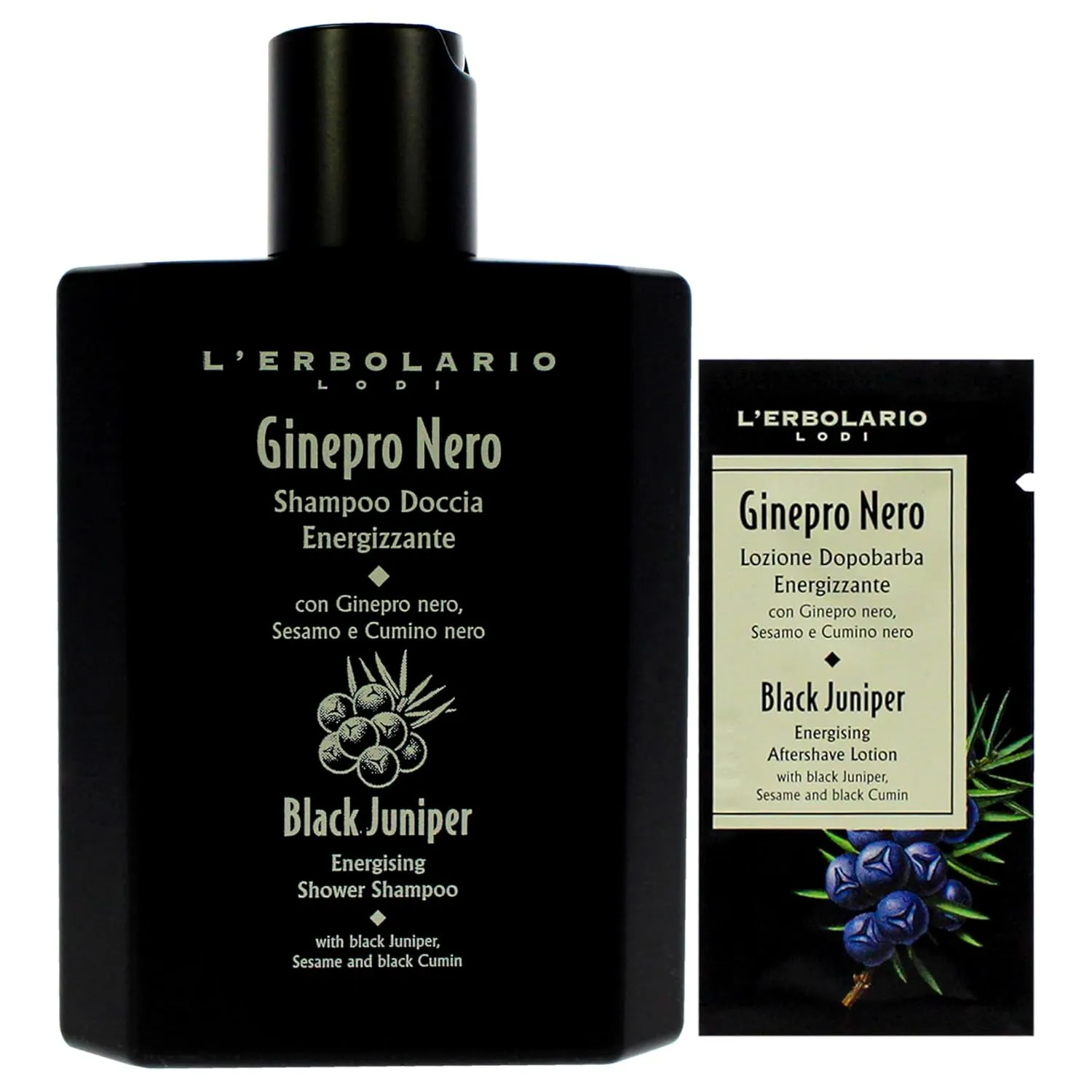 L'Erbolario Energizing Shower Shampoo Black Juniper - Moisturizing 2-in-1 Body Wash and Clarifying Shampoo - Purifying with Black Cumin - 8.4 oz