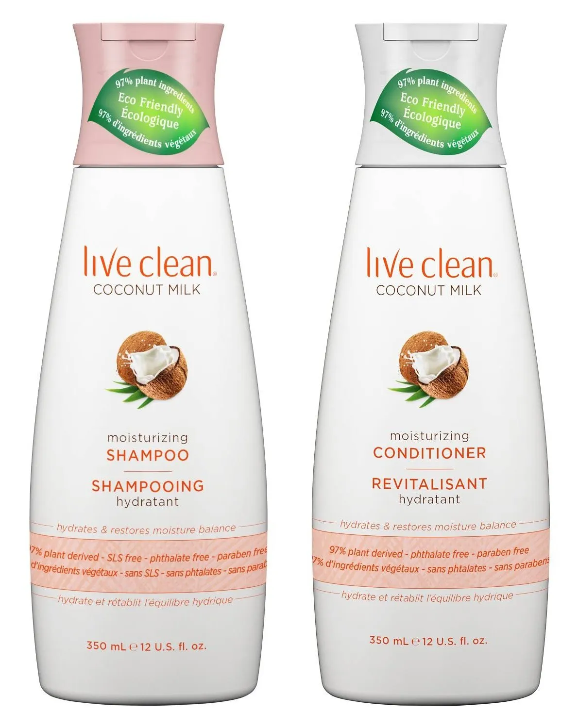 Live Clean Coconut Milk Moisturizing Shampoo and Conditioner, 12 oz each with Certified Organic Coconut Extract and Oil, Petrolatum-free, Phthalate-free and Paraben-free